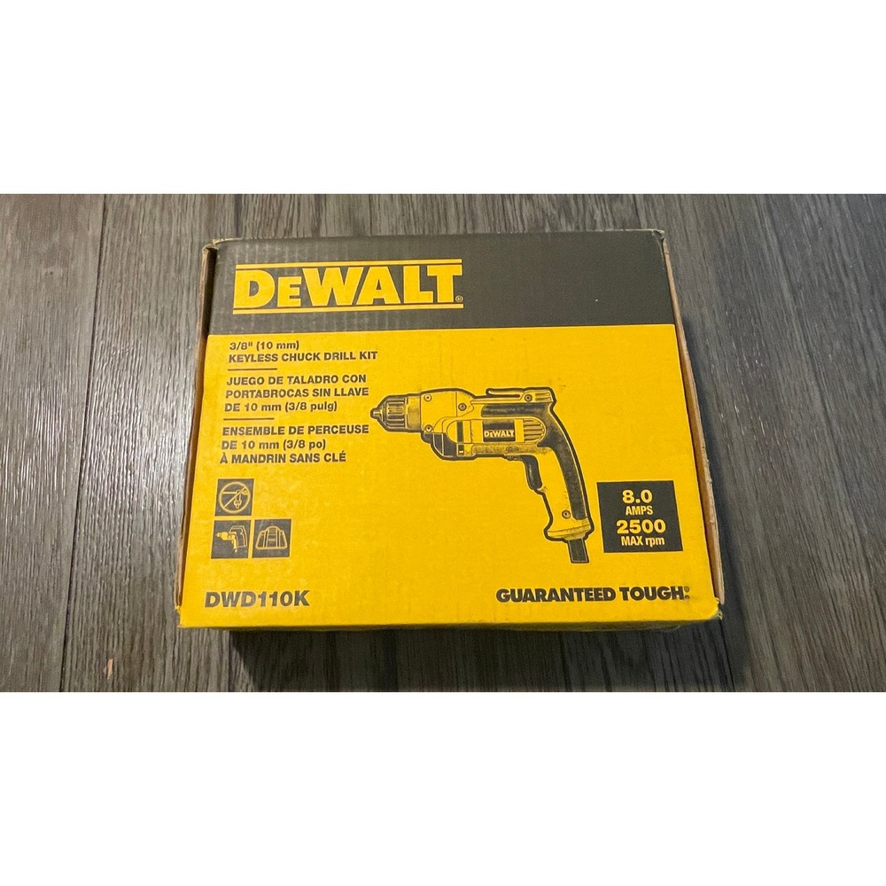 DEWALT 3/8" Keyless Chuck Drill Kit DWD110K 8.0 Amp 2500 RPM Corded VSR Yellow
